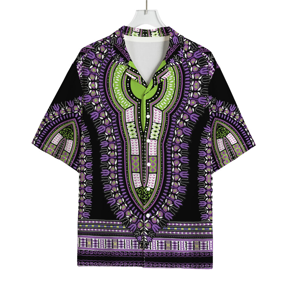 Black And Purple African Dashiki Print Rayon Hawaiian Shirt