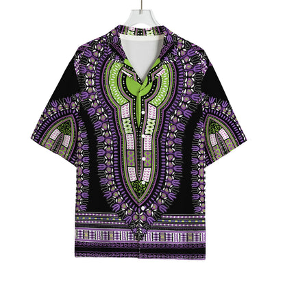 Black And Purple African Dashiki Print Rayon Hawaiian Shirt