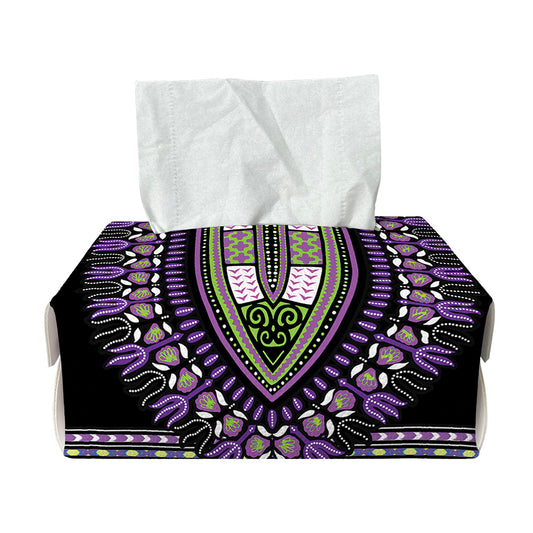 Black And Purple African Dashiki Print Rectangle Tissue Box Cover