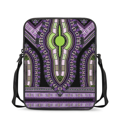 Black And Purple African Dashiki Print Rectangular Crossbody Bag