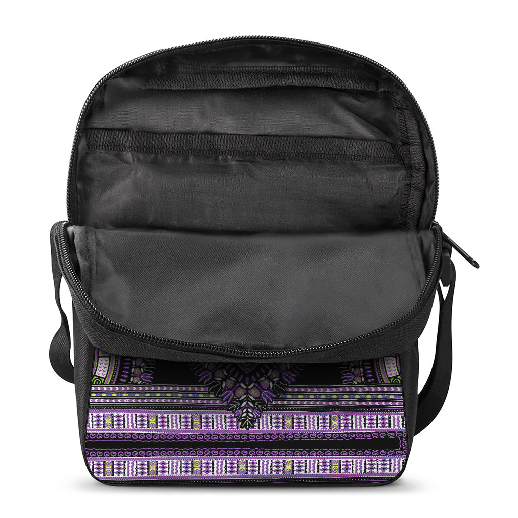 Black And Purple African Dashiki Print Rectangular Crossbody Bag