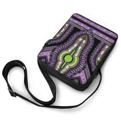 Black And Purple African Dashiki Print Rectangular Crossbody Bag