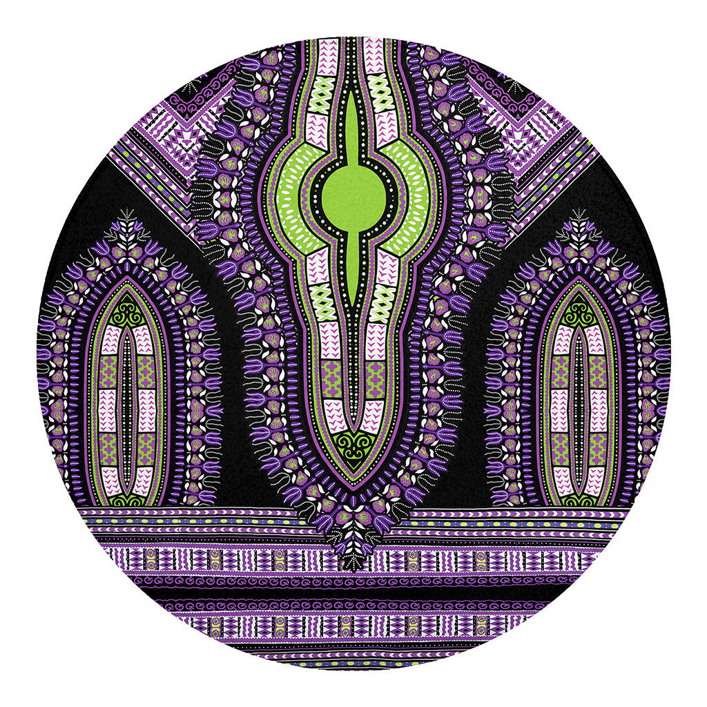 Black And Purple African Dashiki Print Round Blanket