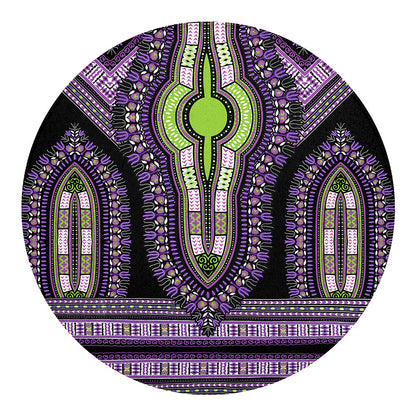Black And Purple African Dashiki Print Round Blanket
