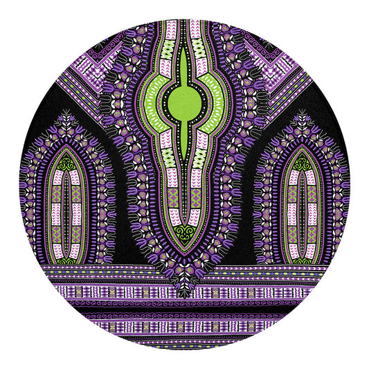 Black And Purple African Dashiki Print Round Blanket
