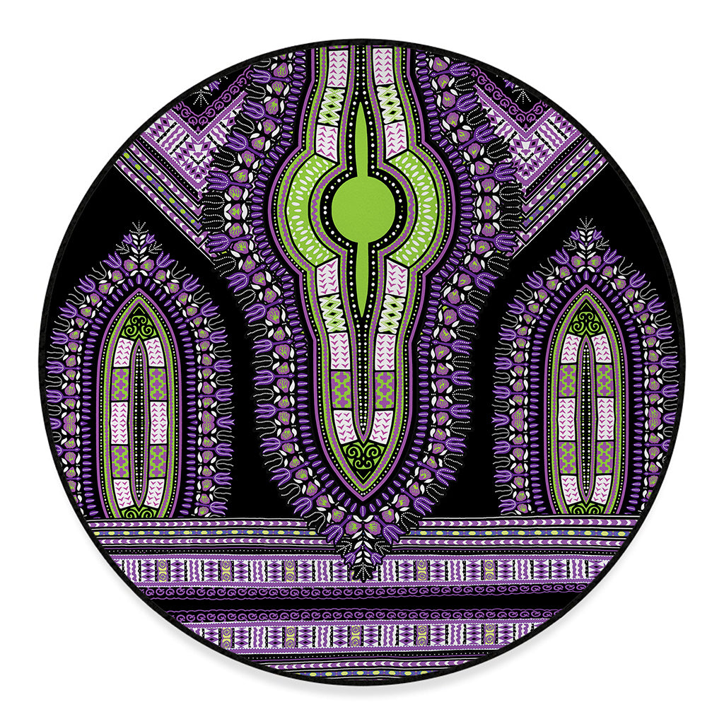 Black And Purple African Dashiki Print Round Floor Mat