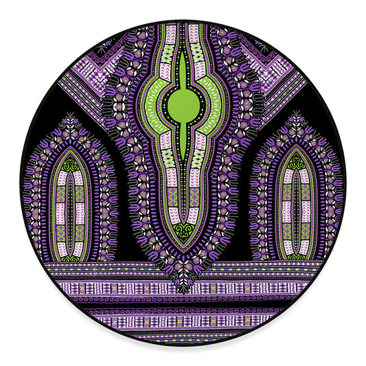 Black And Purple African Dashiki Print Round Floor Mat