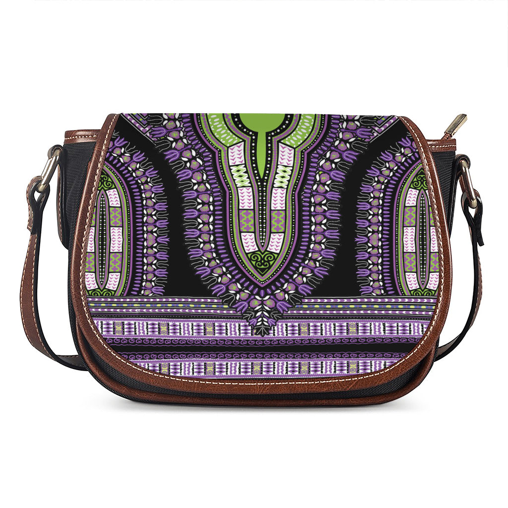Black And Purple African Dashiki Print Saddle Bag