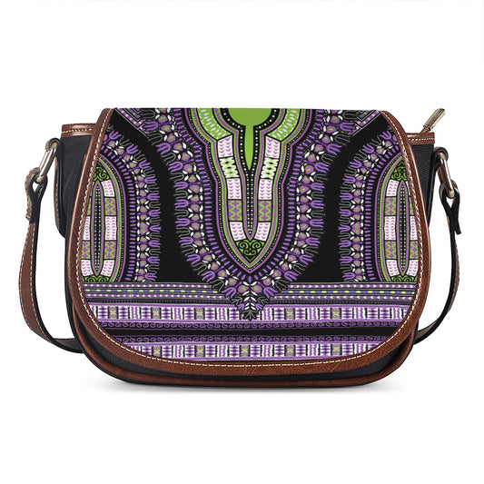 Black And Purple African Dashiki Print Saddle Bag