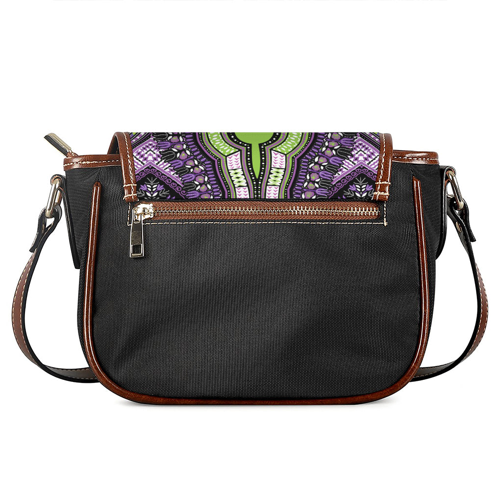 Black And Purple African Dashiki Print Saddle Bag