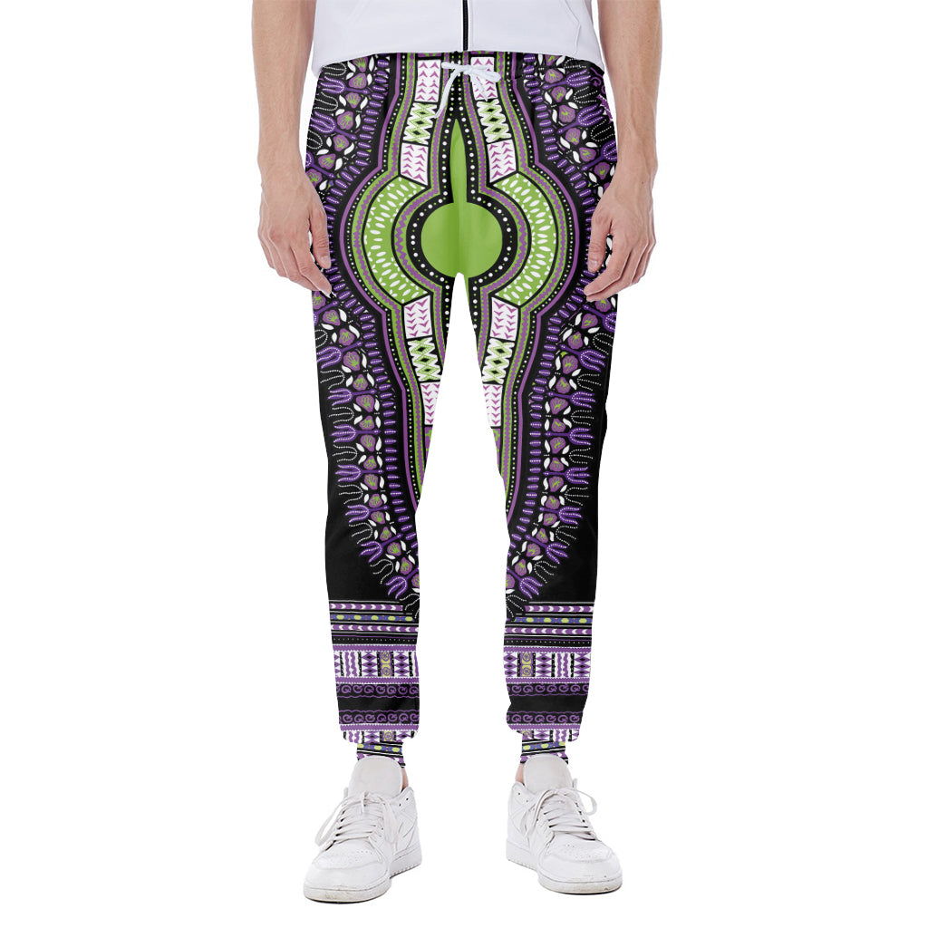 Black And Purple African Dashiki Print Scuba Joggers