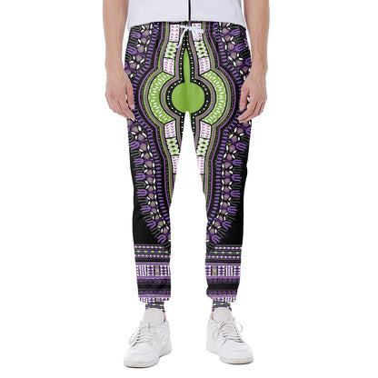 Black And Purple African Dashiki Print Scuba Joggers