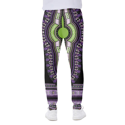 Black And Purple African Dashiki Print Scuba Joggers