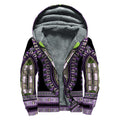 Black And Purple African Dashiki Print Sherpa Lined Zip Up Hoodie