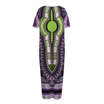 Black And Purple African Dashiki Print Short Sleeve Long Nightdress