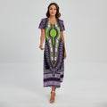 Black And Purple African Dashiki Print Short Sleeve Maxi Dress