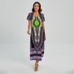 Black And Purple African Dashiki Print Short Sleeve Maxi Dress