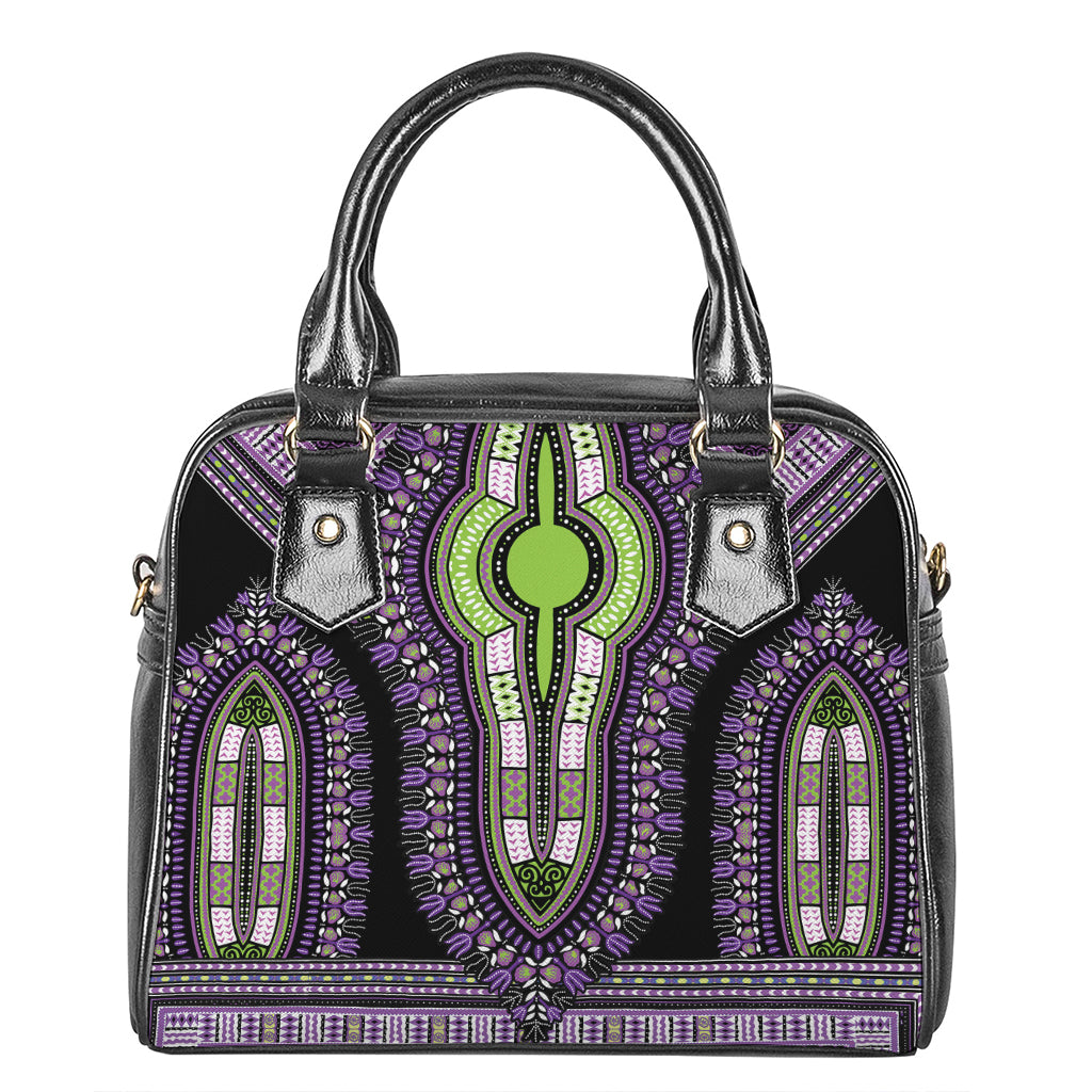 Black And Purple African Dashiki Print Shoulder Handbag