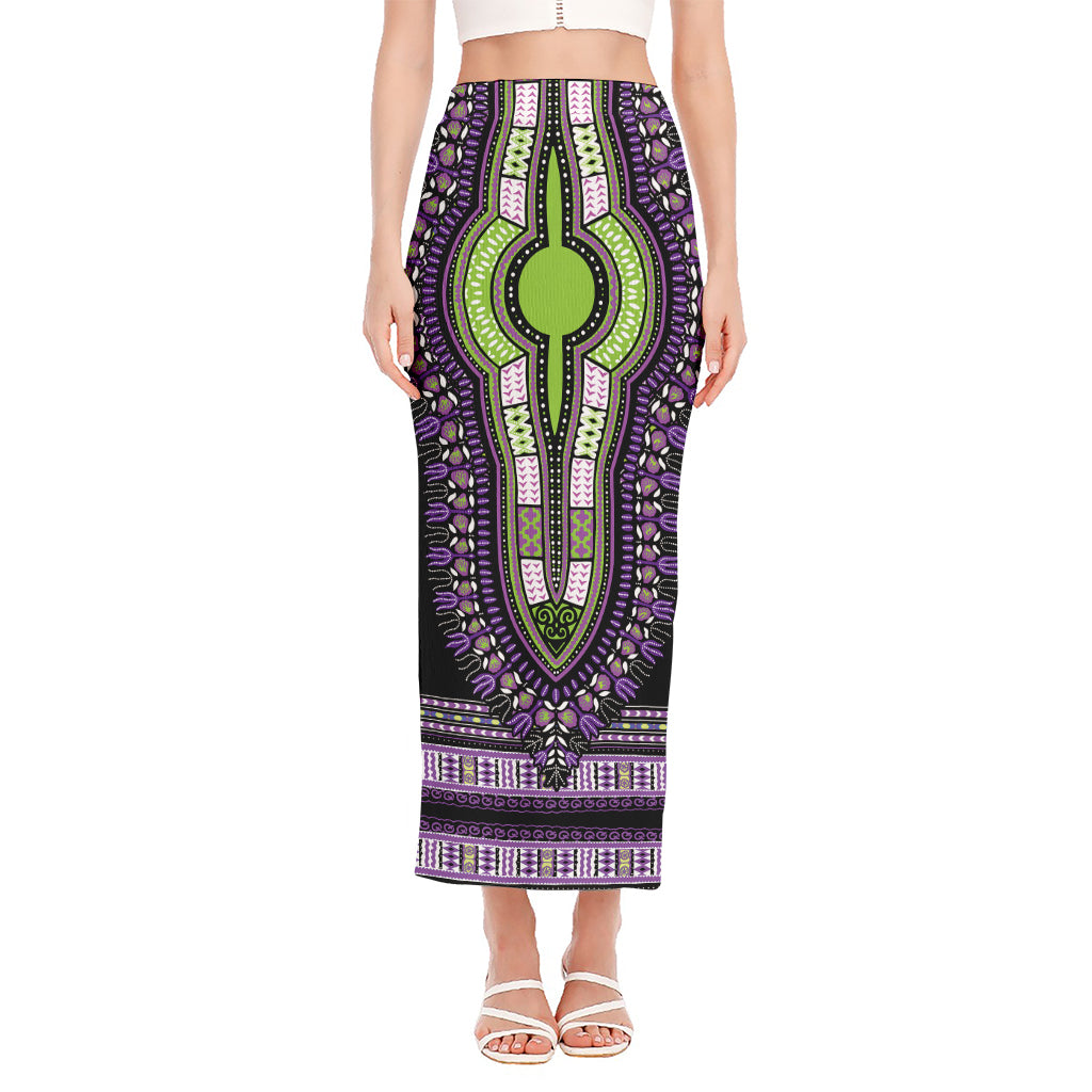 Black And Purple African Dashiki Print Side Slit Maxi Skirt