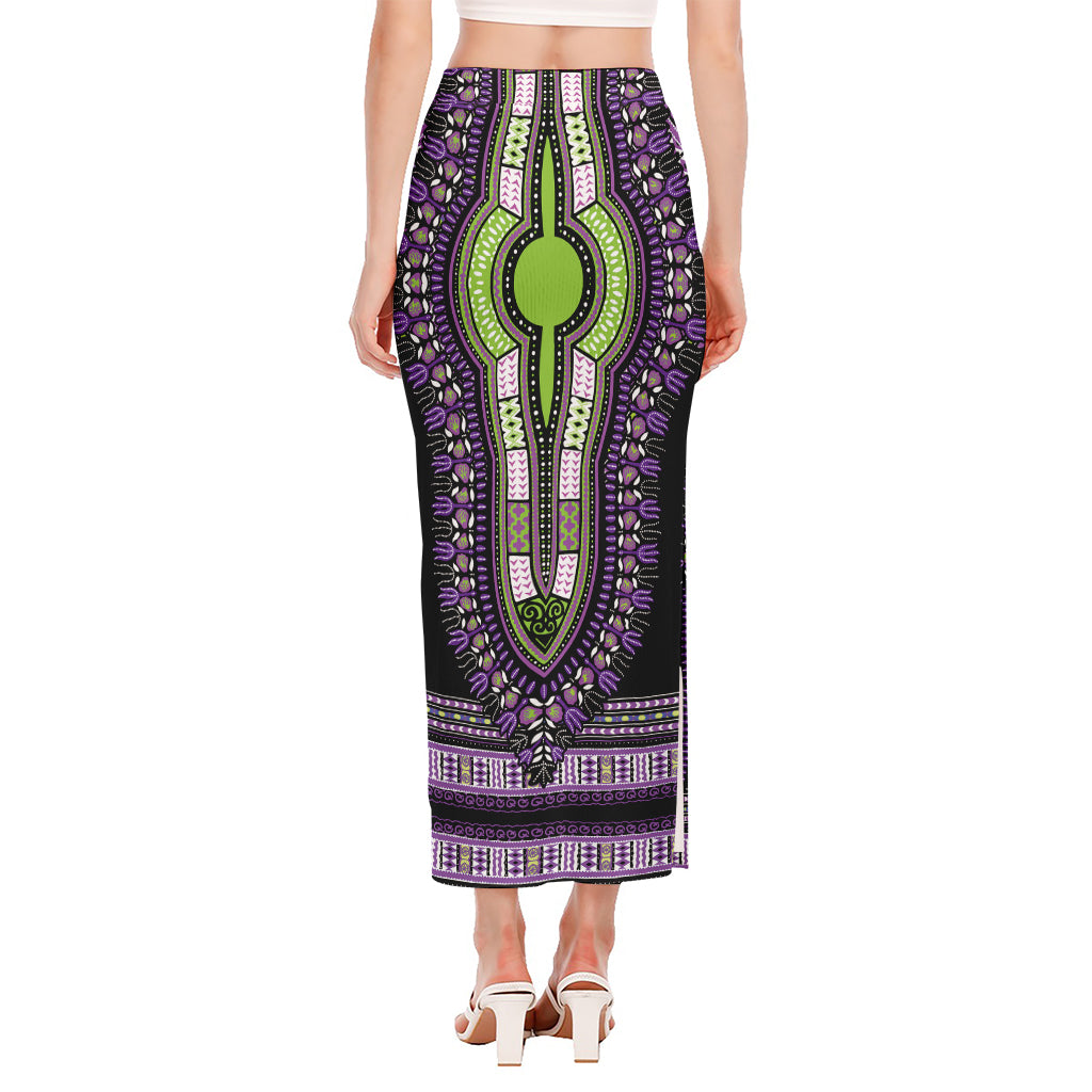 Black And Purple African Dashiki Print Side Slit Maxi Skirt