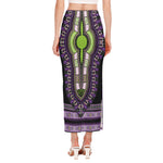 Black And Purple African Dashiki Print Side Slit Maxi Skirt