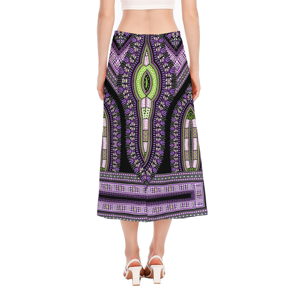 Black And Purple African Dashiki Print Side Slit Midi Skirt