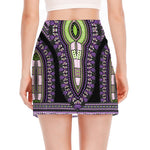Black And Purple African Dashiki Print Side Slit Mini Skirt