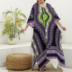 Black And Purple African Dashiki Print Silk V-Neck Kaftan Dress