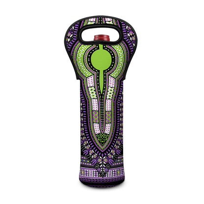 Black And Purple African Dashiki Print Single Neoprene Wine Tote