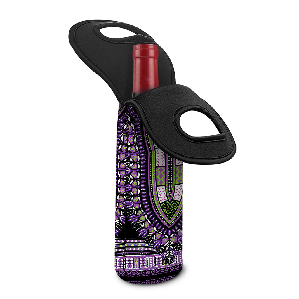Black And Purple African Dashiki Print Single Neoprene Wine Tote