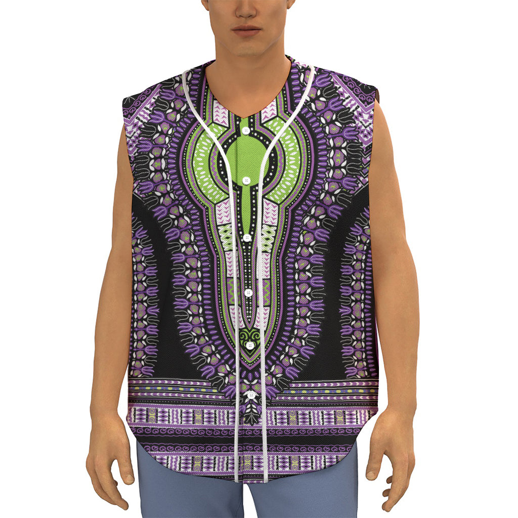 Black And Purple African Dashiki Print Sleeveless Baseball Jersey