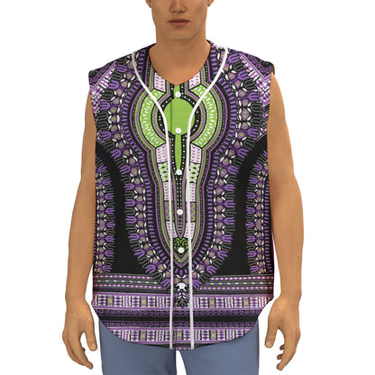 Black And Purple African Dashiki Print Sleeveless Baseball Jersey