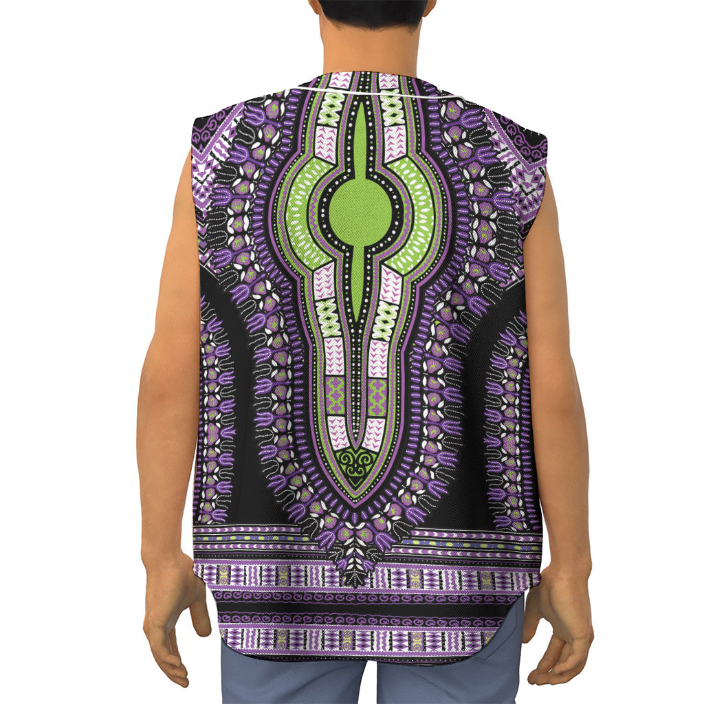 Black And Purple African Dashiki Print Sleeveless Baseball Jersey