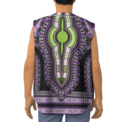 Black And Purple African Dashiki Print Sleeveless Baseball Jersey