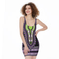 Black And Purple African Dashiki Print Sleeveless Bodycon Dress