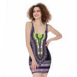 Black And Purple African Dashiki Print Sleeveless Bodycon Dress