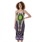 Black And Purple African Dashiki Print Slim Fit Midi Cami Dress