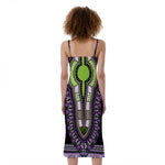 Black And Purple African Dashiki Print Slim Fit Midi Cami Dress