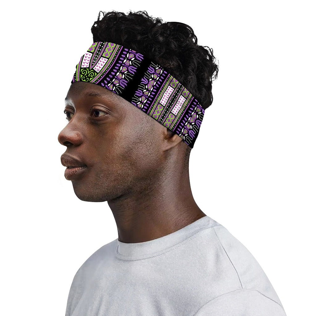 Black And Purple African Dashiki Print Sports Headband