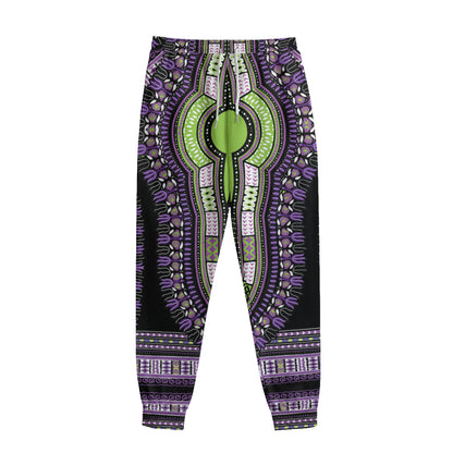 Black And Purple African Dashiki Print Sweatpants