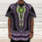 Black And Purple African Dashiki Print Textured Short Sleeve Shirt