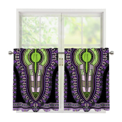 Black And Purple African Dashiki Print Tier Curtains