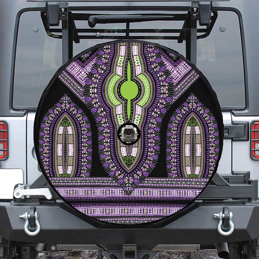 Black And Purple African Dashiki Print Tire Cover With Camera Hole