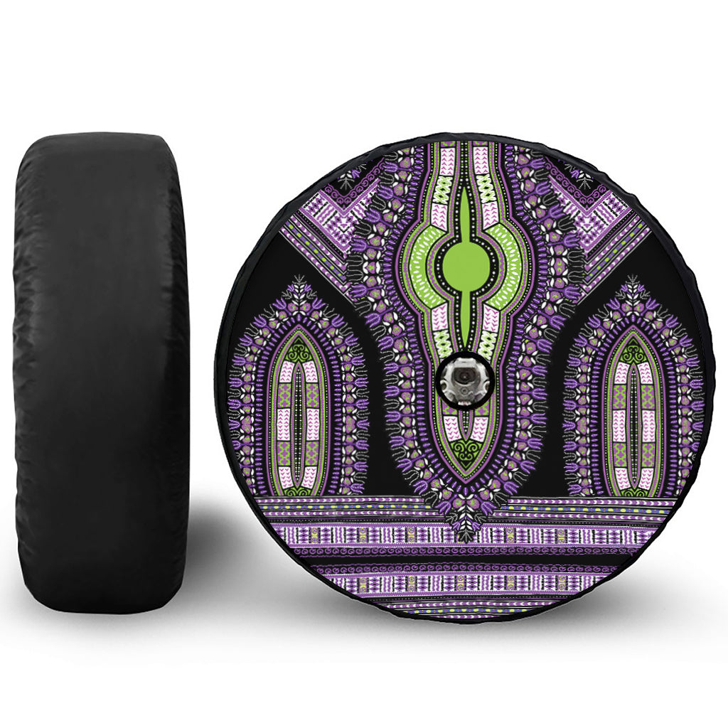 Black And Purple African Dashiki Print Tire Cover With Camera Hole
