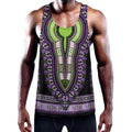 Black And Purple African Dashiki Print Men's Workout Tank Top