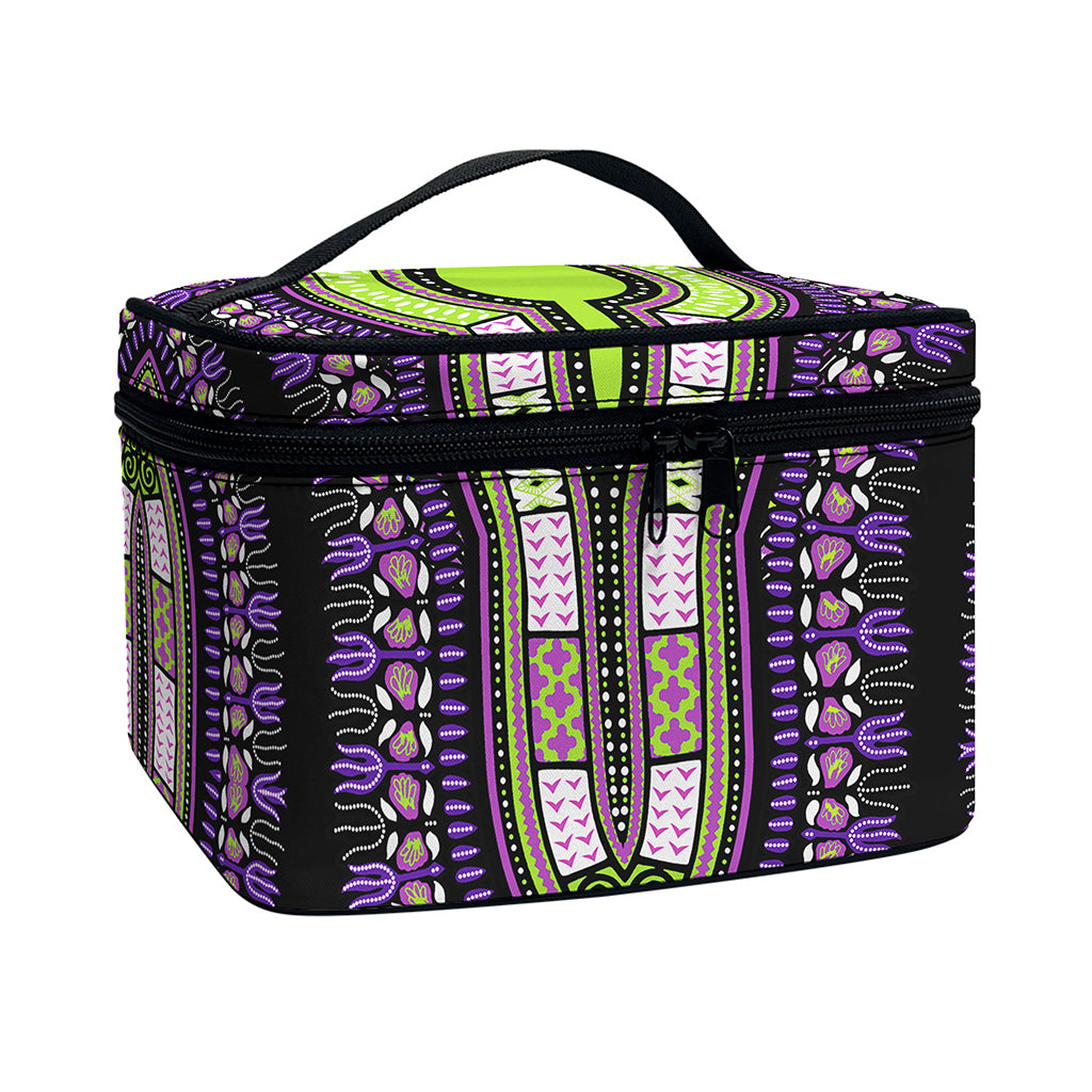 Black And Purple African Dashiki Print Travel Makeup Bag