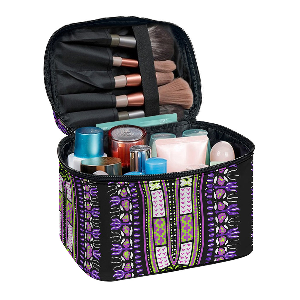 Black And Purple African Dashiki Print Travel Makeup Bag