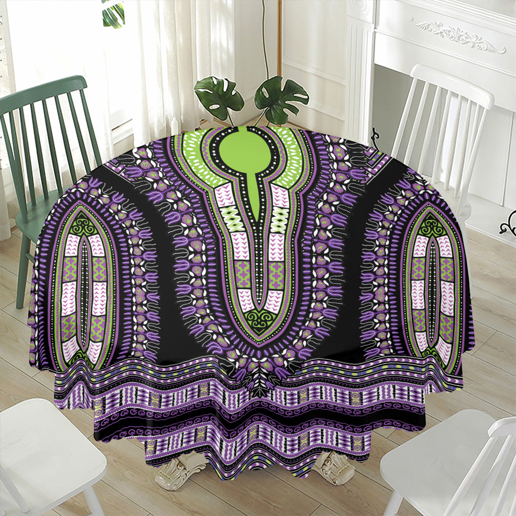 Black And Purple African Dashiki Print Waterproof Round Tablecloth