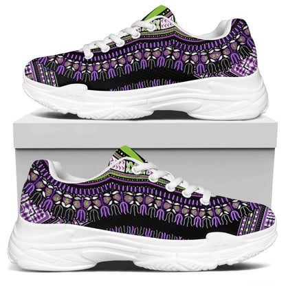 Black And Purple African Dashiki Print White Chunky Shoes