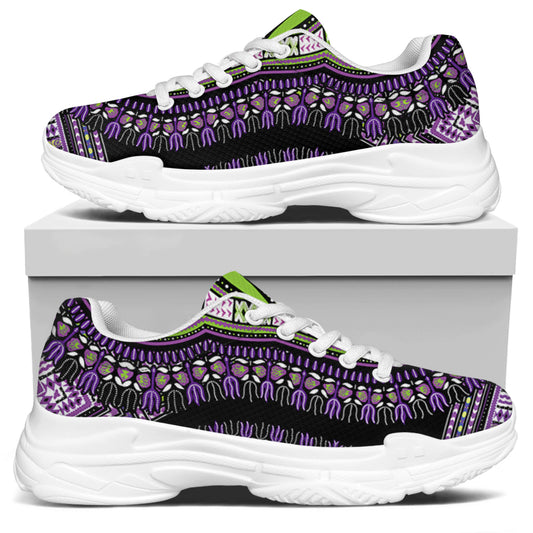 Black And Purple African Dashiki Print White Chunky Shoes